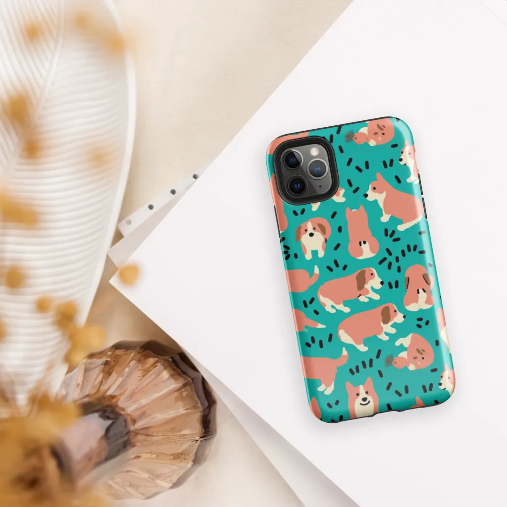 Coral Corgi Parade on Tough Case for iPhone® — Front
