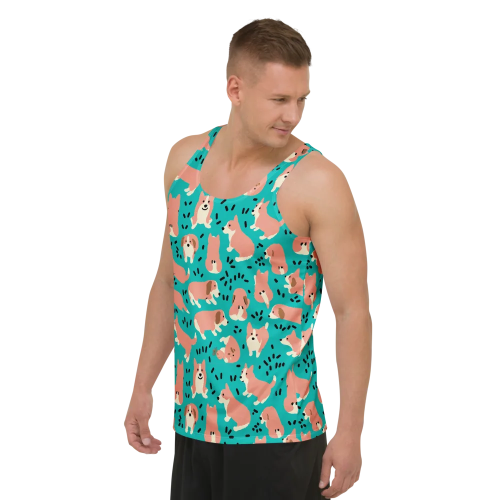 Coral Corgi Parade on Men's Tank Top — Left Front