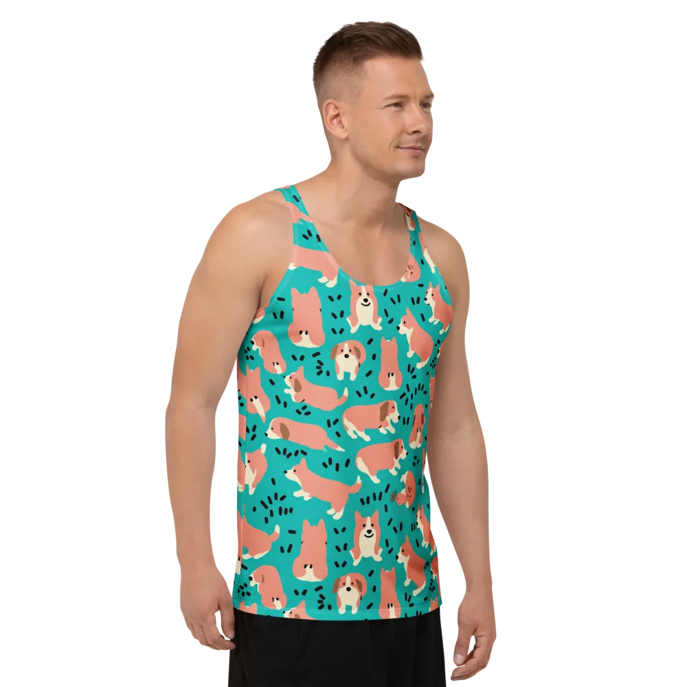 Coral Corgi Parade on Men's Tank Top — Right Front