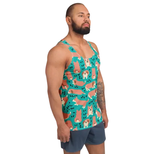 Coral Corgi Parade on a Men's Tank Top