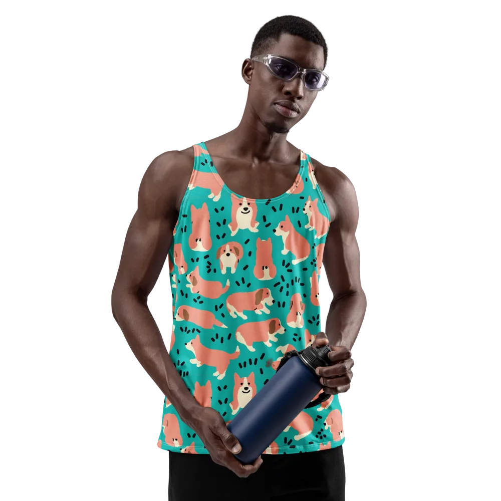 Coral Corgi Parade on Men's Tank Top — Front