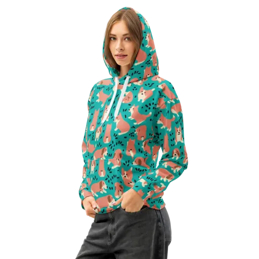 Coral Corgi Parade on a Cotton Hoodie