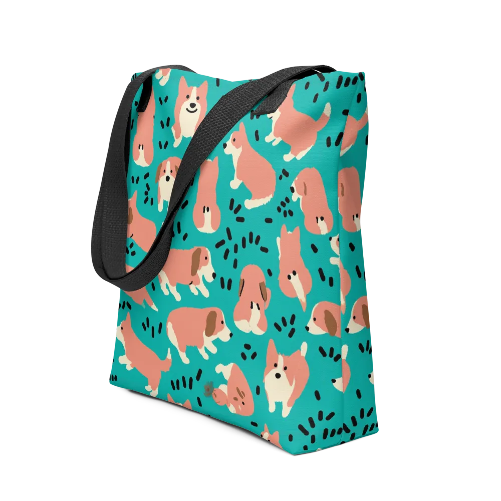 Coral Corgi Parade on Tote Bag — Front