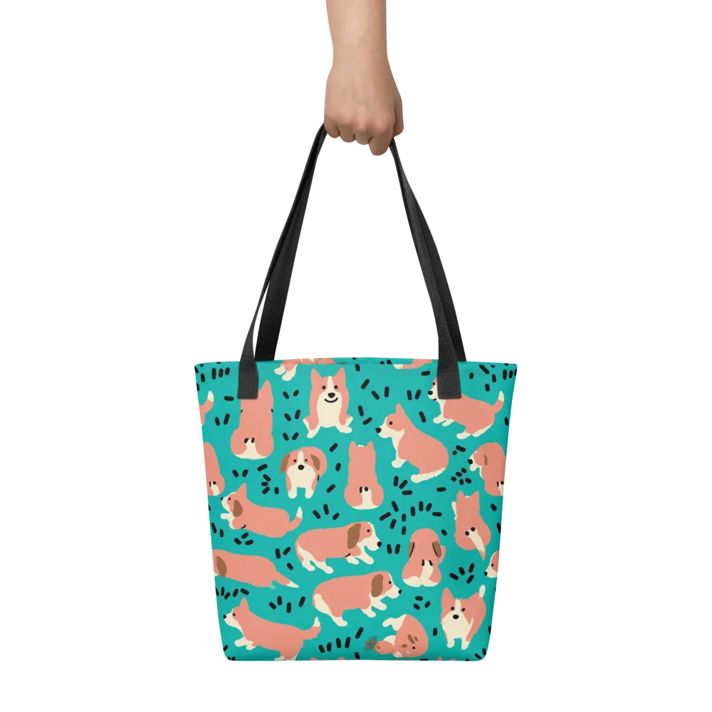 Coral Corgi Parade on Tote Bag — Front