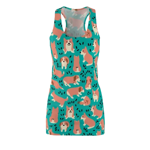 Coral Corgi Parade on a Racerback Dress