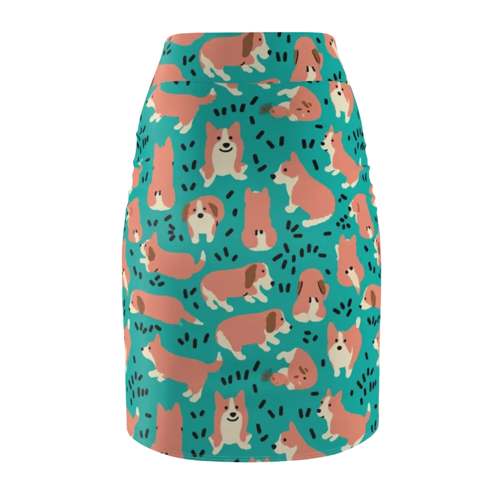 Coral Corgi Parade on Pencil Skirt — Back