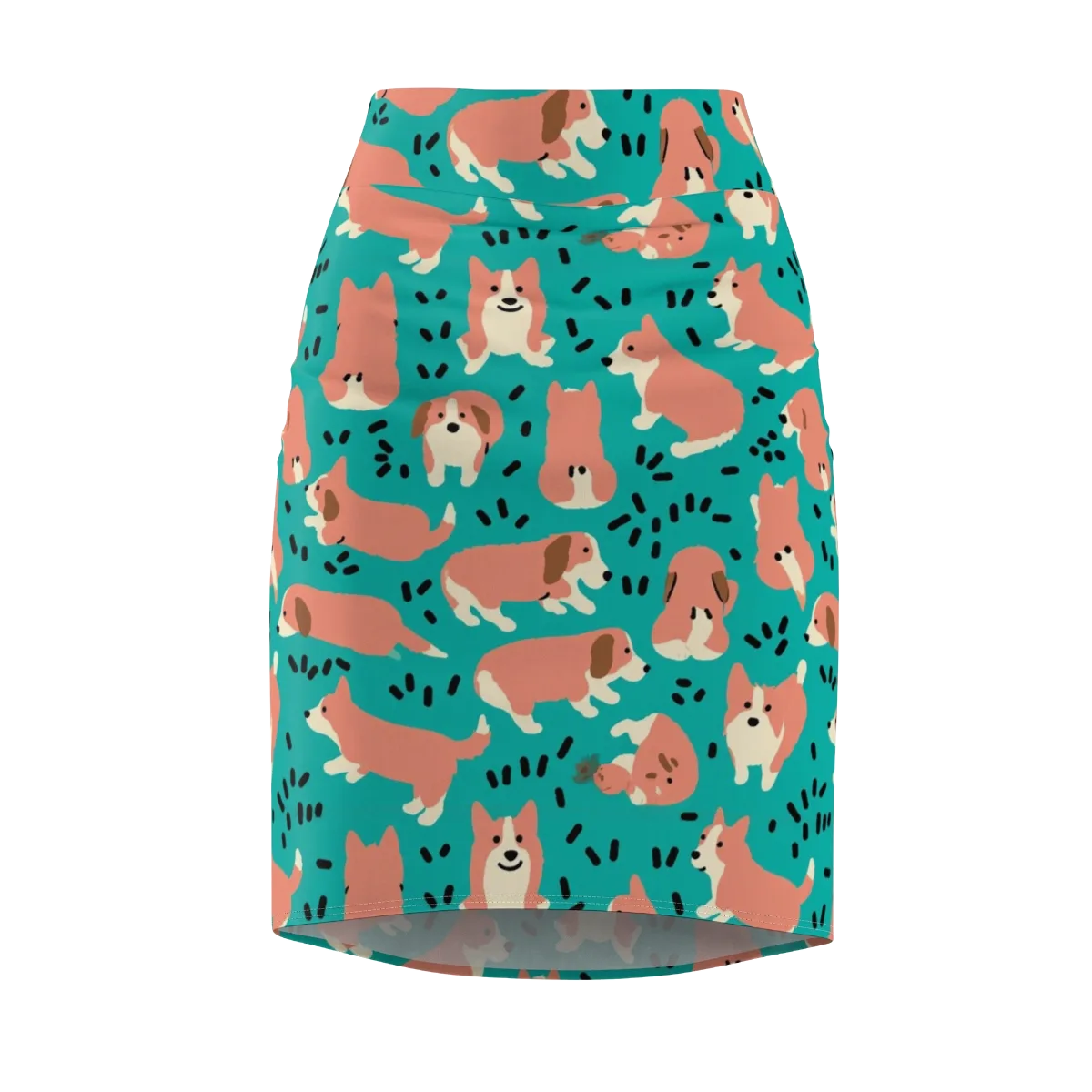 Coral Corgi Parade on Pencil Skirt — Front