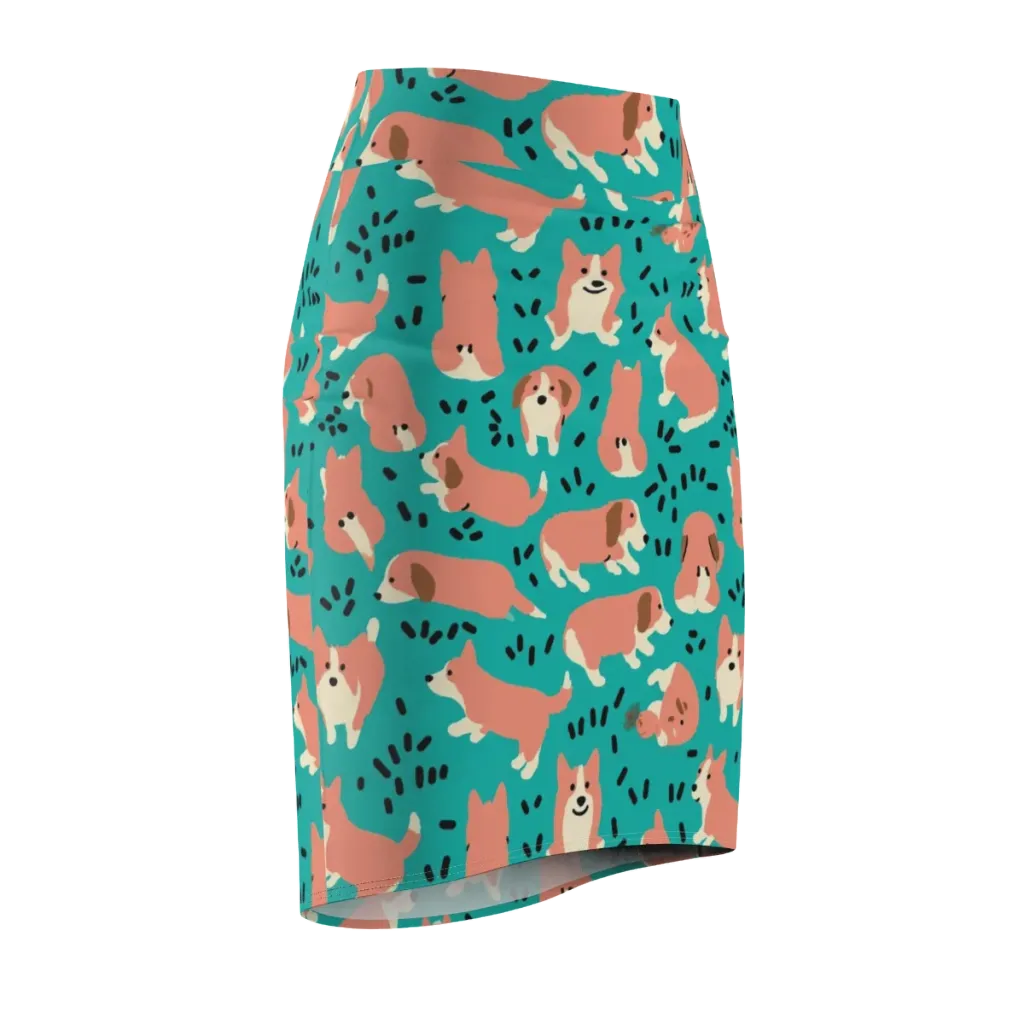 Coral Corgi Parade on Pencil Skirt — Front Side