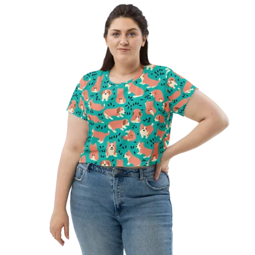 Coral Corgi Parade on a Crop Tee