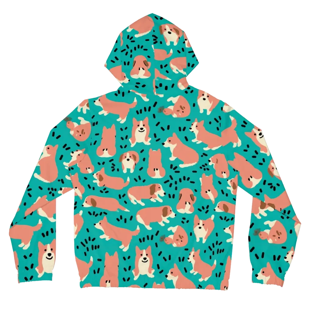 Coral Corgi Parade on Women's Full-Zip Hoodie — Back