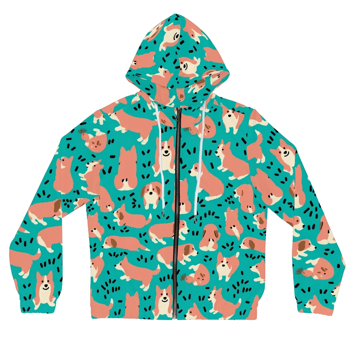 Coral Corgi Parade on Women's Full-Zip Hoodie — Front