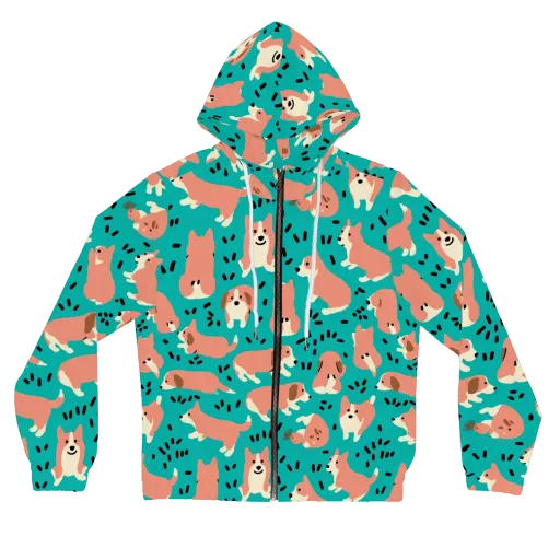 Coral Corgi Parade on a Women's Full-Zip Hoodie