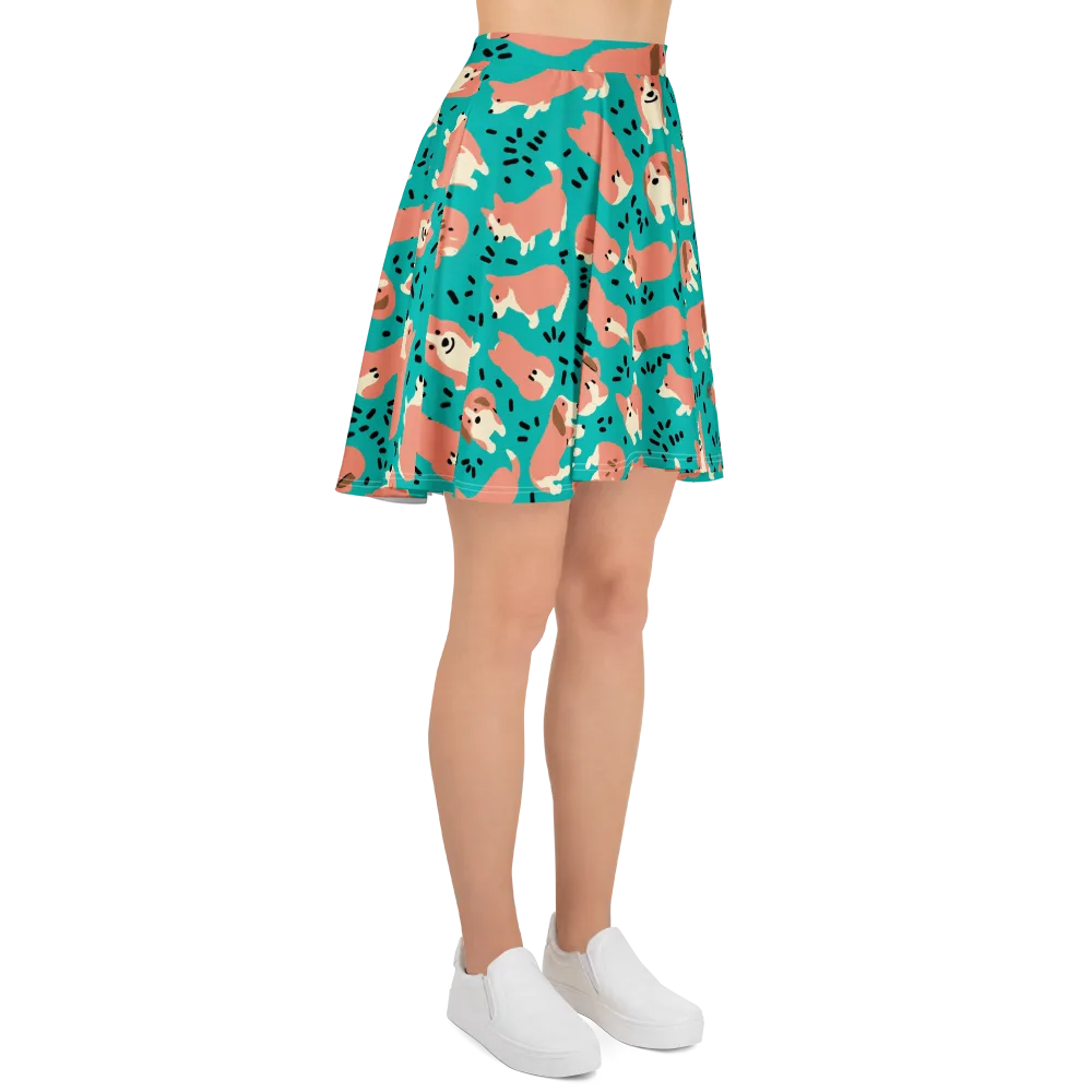 Coral Corgi Parade on Skater Skirt — Right