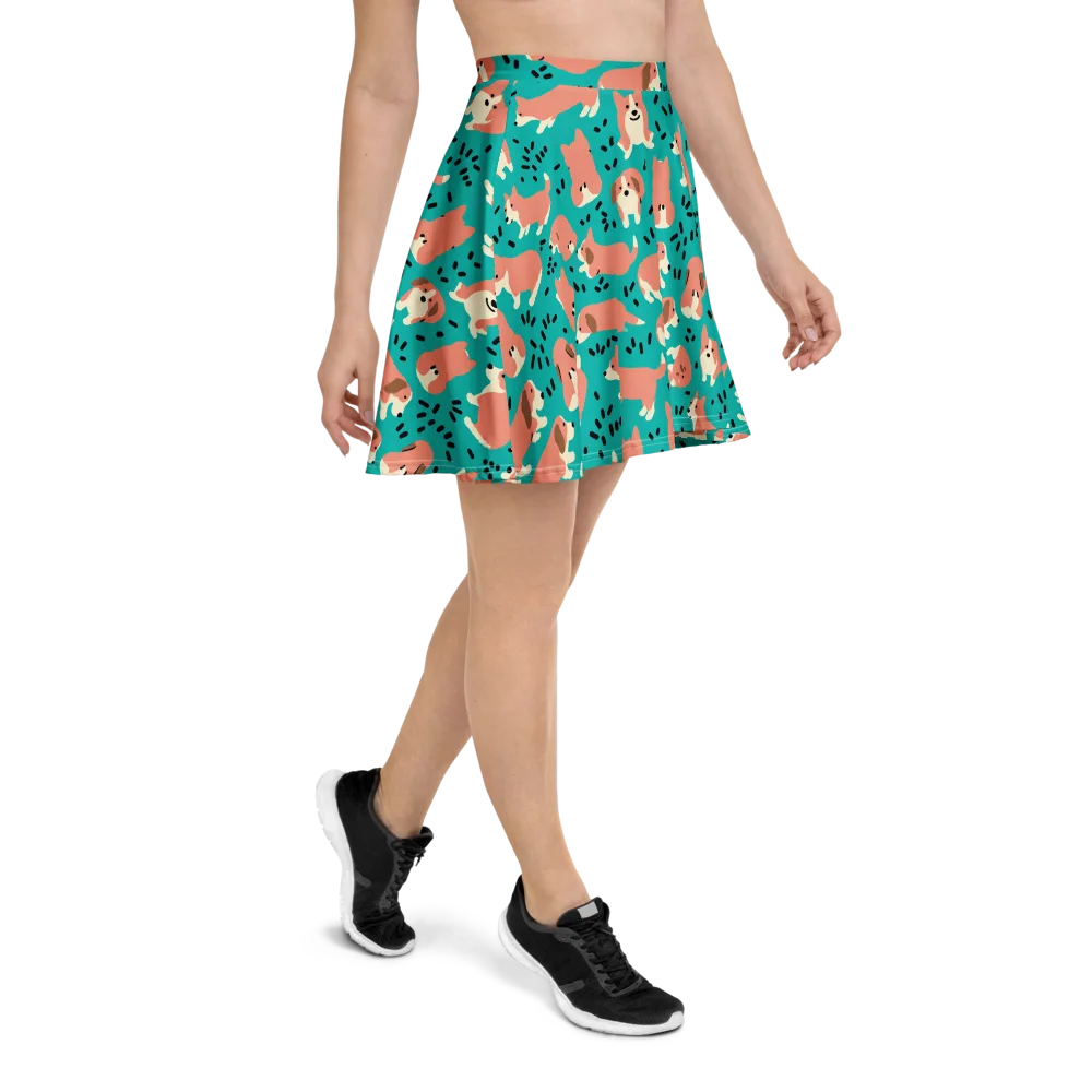 Coral Corgi Parade on Skater Skirt — Right