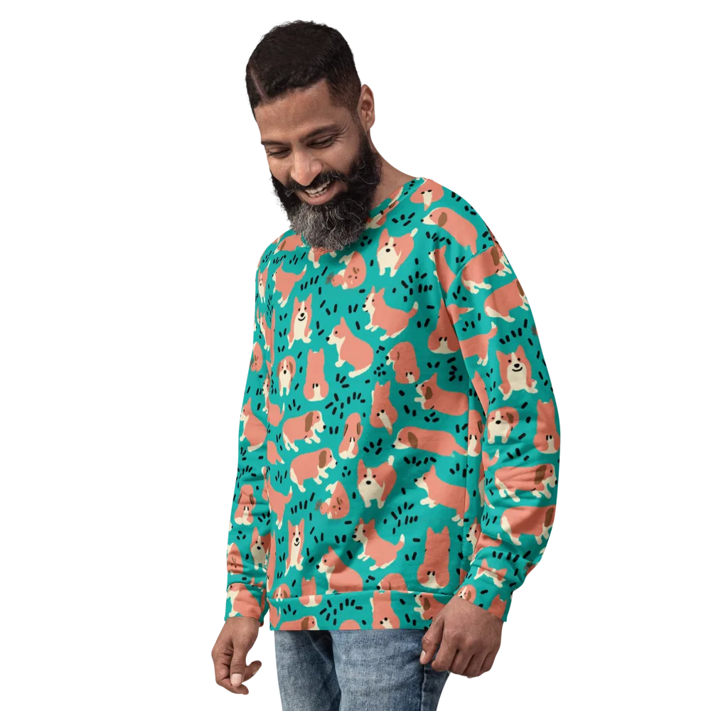 Coral Corgi Parade on Sweatshirt — Left Front
