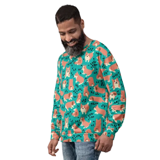 Coral Corgi Parade on a Sweatshirt