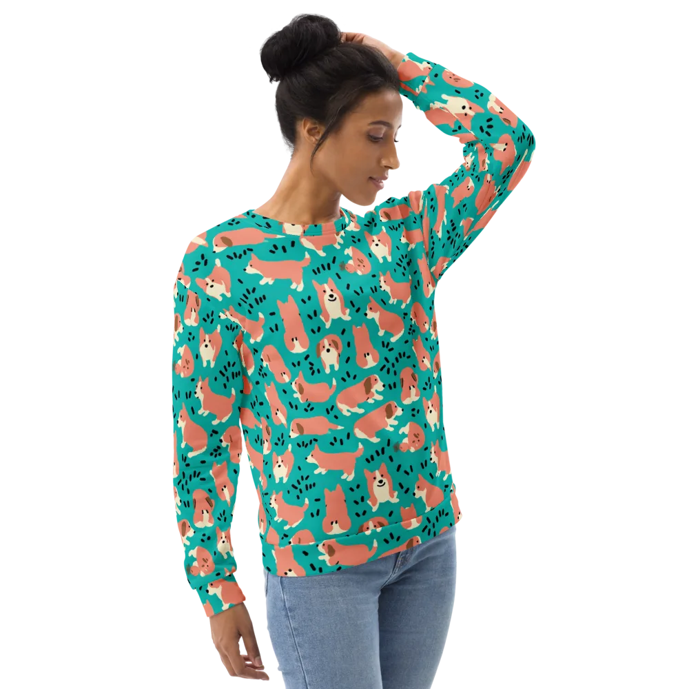 Coral Corgi Parade on Sweatshirt — Right Front