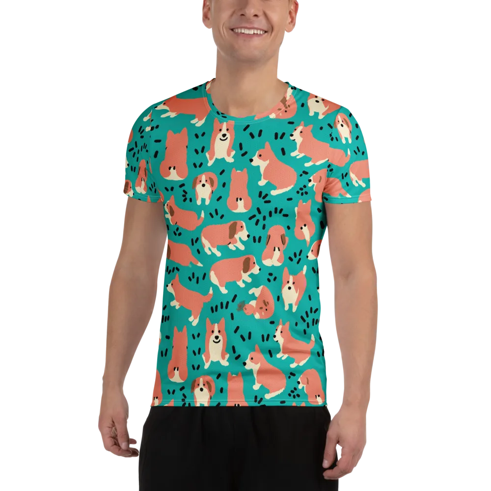 Coral Corgi Parade on Men's Athletic T-Shirt — Front