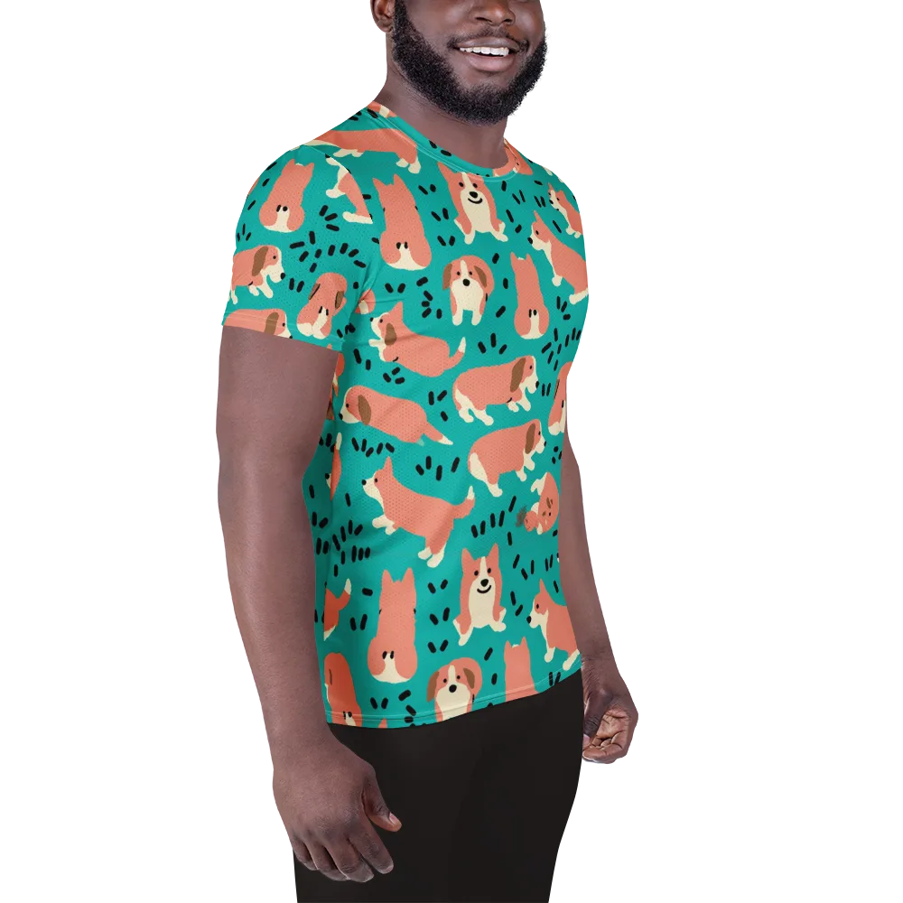 Coral Corgi Parade on Men's Athletic T-Shirt — Right