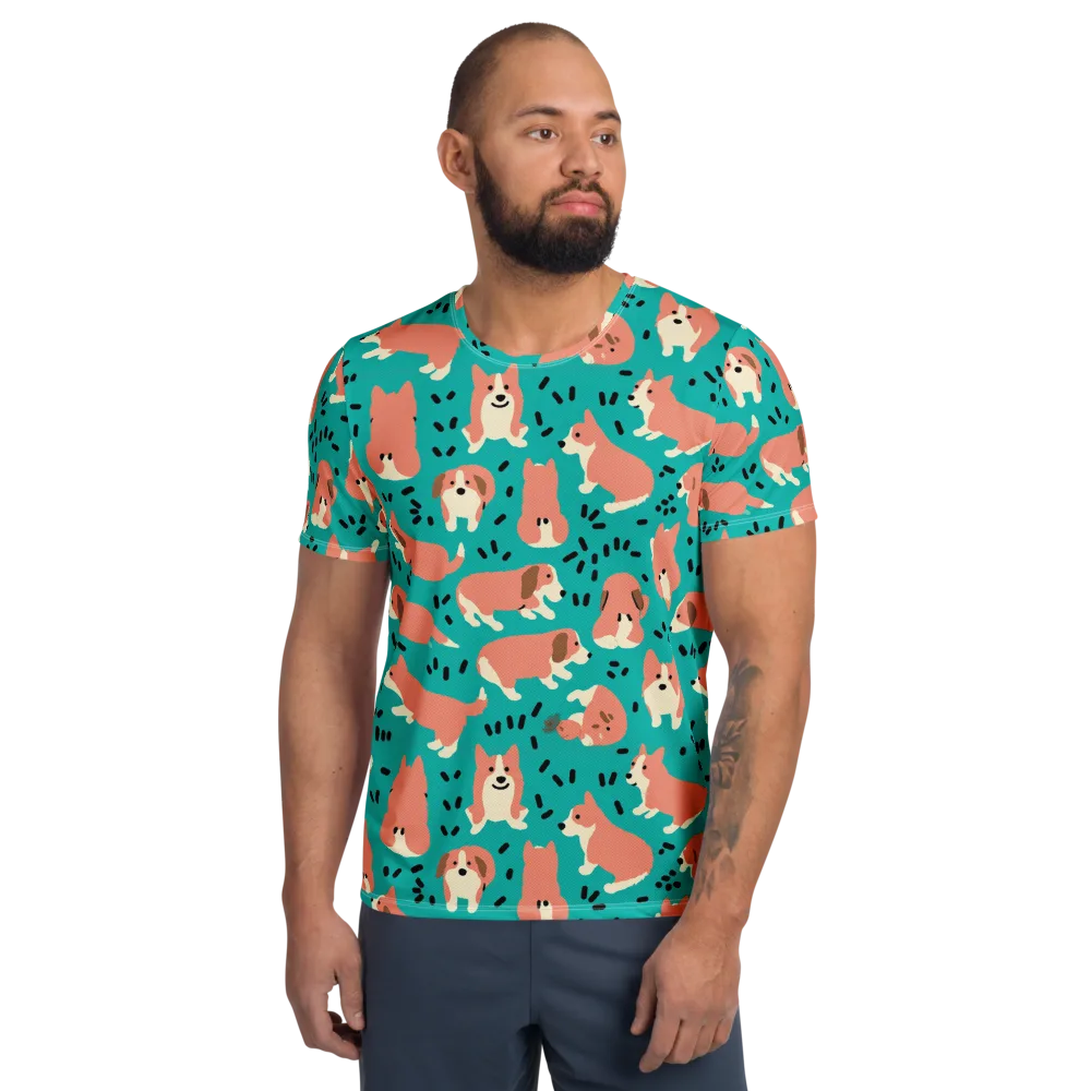 Coral Corgi Parade on Men's Athletic T-Shirt — Front