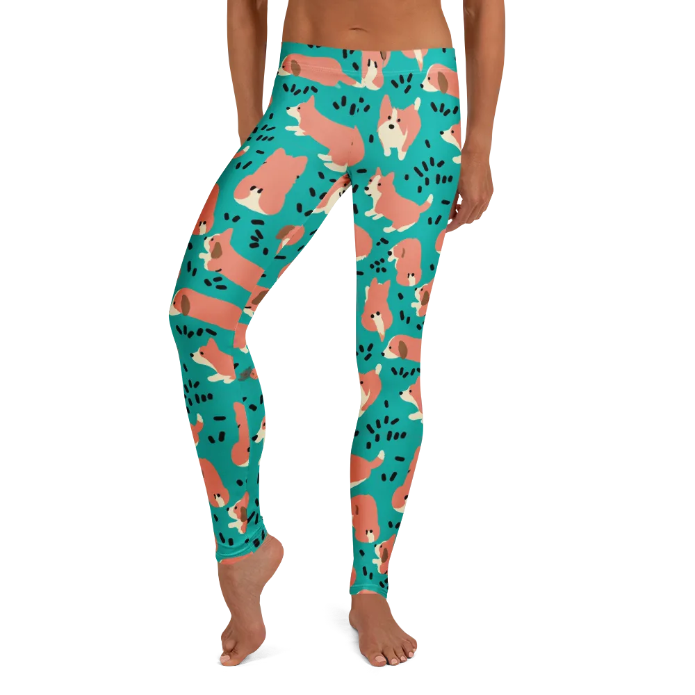 Coral Corgi Parade on Leggings — Front