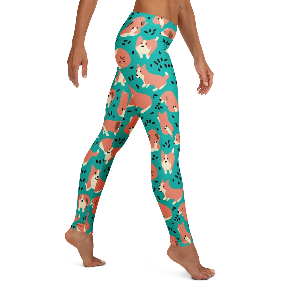 Coral Corgi Parade on Leggings — Right
