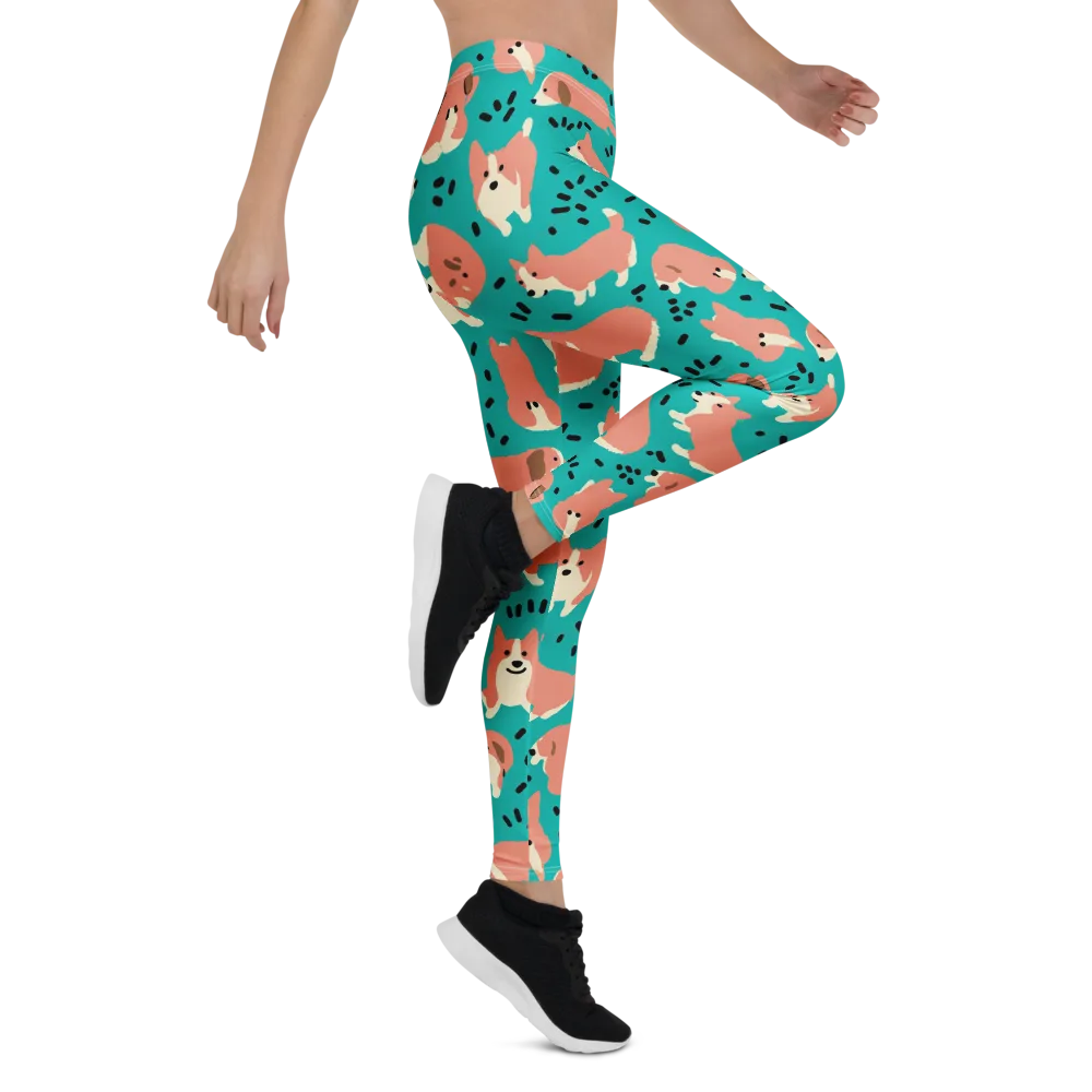 Coral Corgi Parade on Leggings — Right