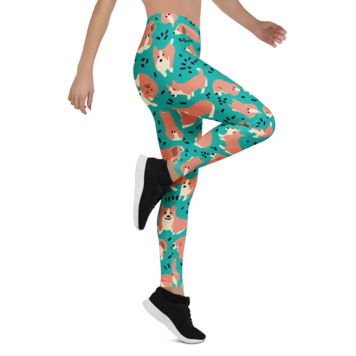 Coral Corgi Parade on a Leggings