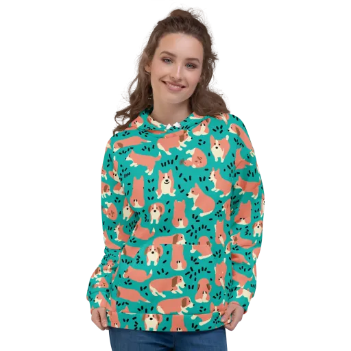 Coral Corgi Parade on a Hoodie