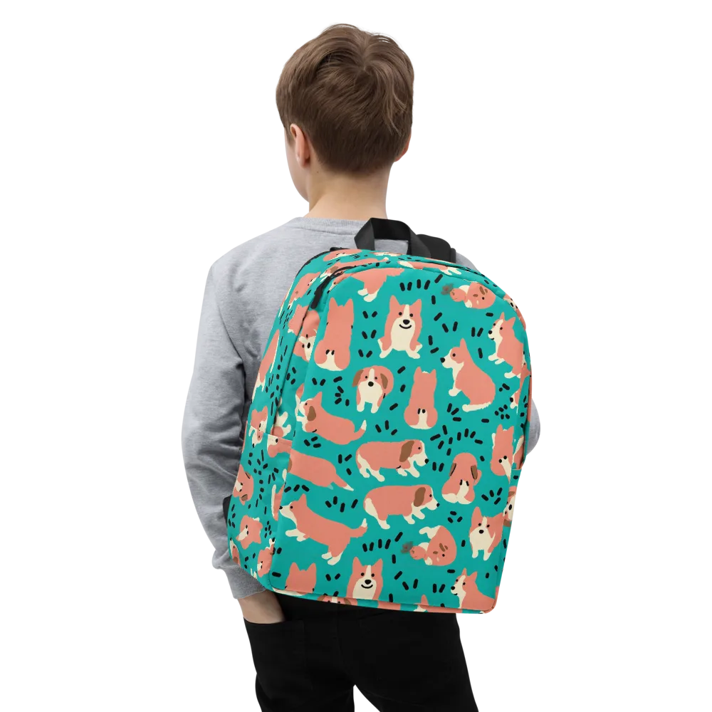 Coral Corgi Parade on Minimalist Backpack — Zoomed-in