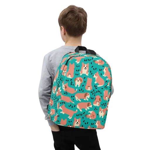 Coral Corgi Parade on a Minimalist Backpack