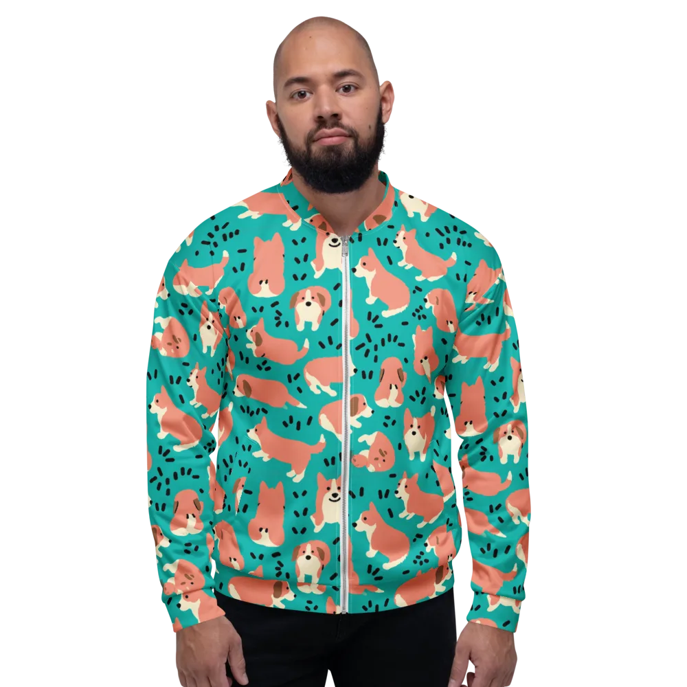 Coral Corgi Parade on Bomber Jacket — Front
