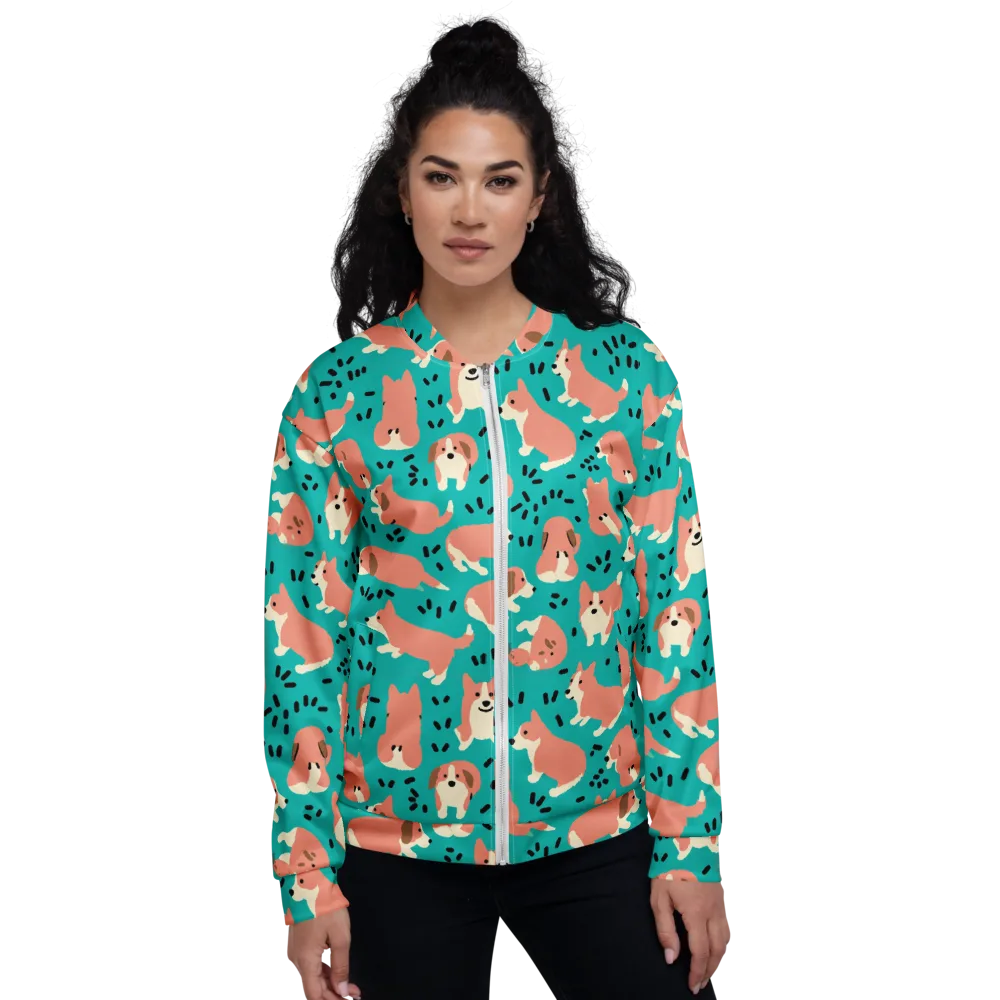 Coral Corgi Parade on Bomber Jacket — Front