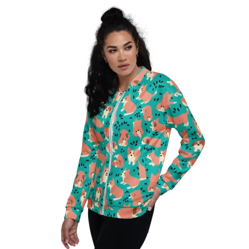 Coral Corgi Parade on a Bomber Jacket