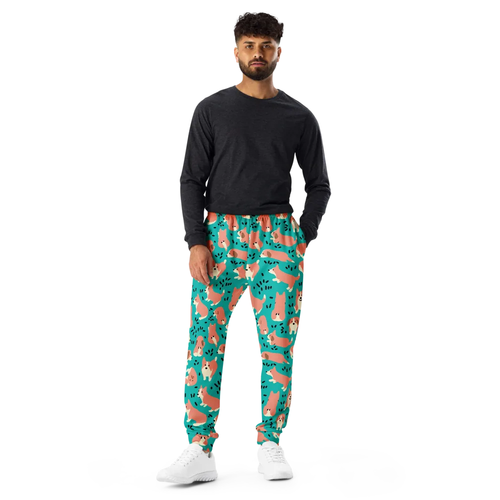 Coral Corgi Parade on Men's Joggers — Front