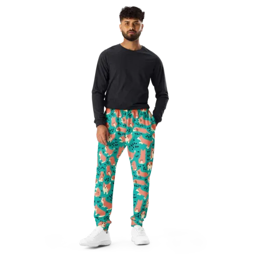 Coral Corgi Parade on a Men's Joggers