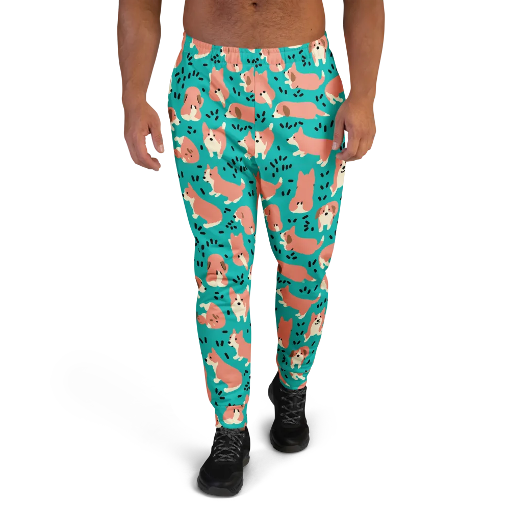 Coral Corgi Parade on Men's Joggers — Front