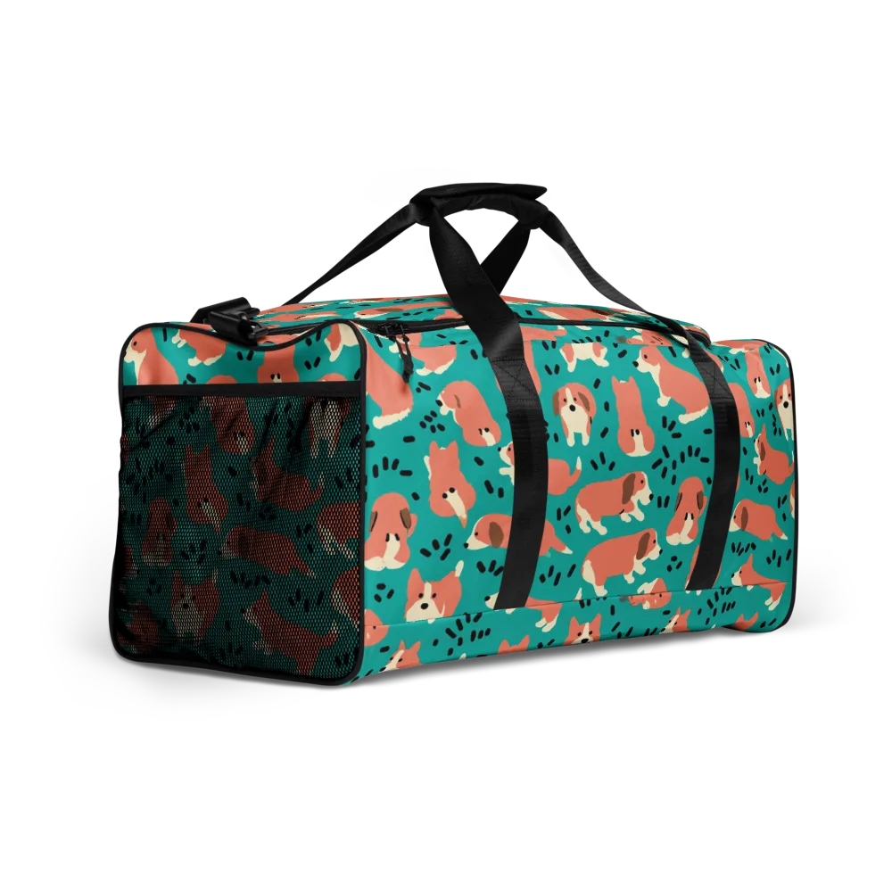 Coral Corgi Parade on Duffle Bag — Right Front