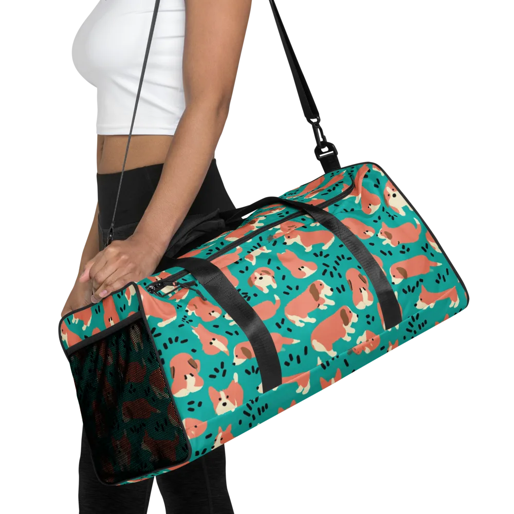 Coral Corgi Parade on Duffle Bag — Front