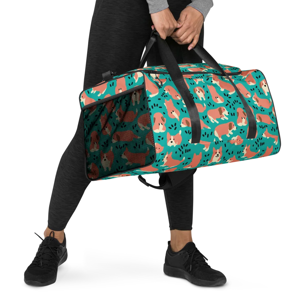 Coral Corgi Parade on Duffle Bag — Right Front