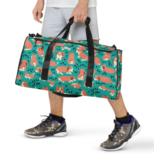 Coral Corgi Parade on a Duffle Bag