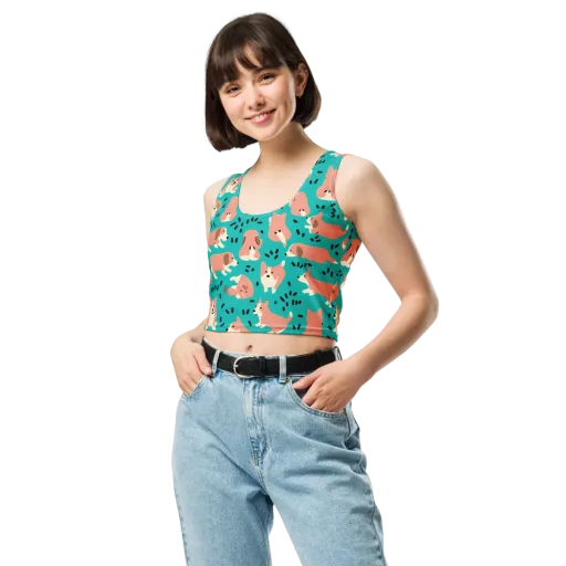 Coral Corgi Parade on a Crop Top