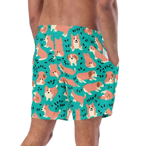 Coral Corgi Parade on a Swim Trunks