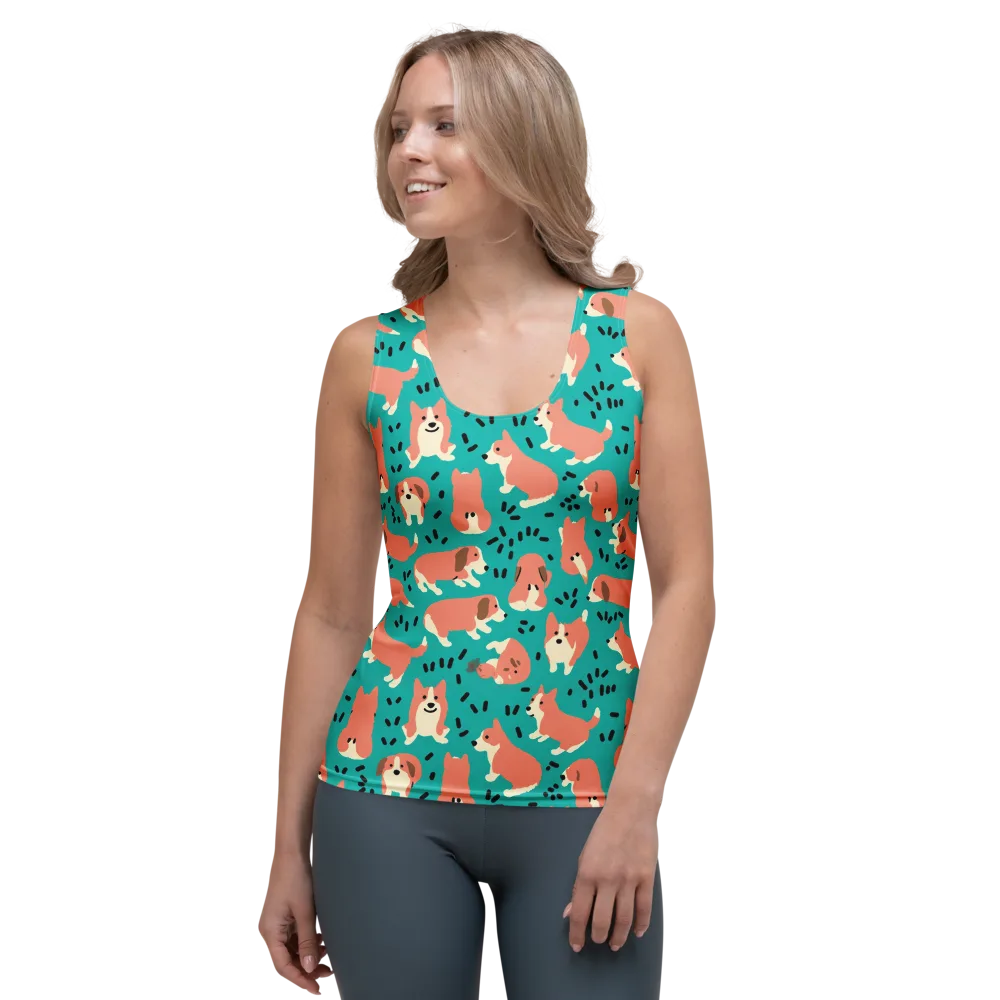 Coral Corgi Parade on Women's Tank Top — Front
