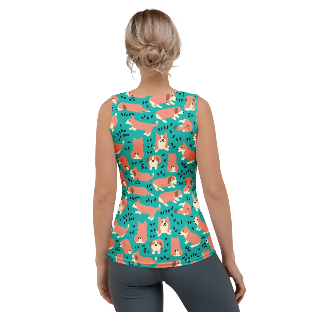 Coral Corgi Parade on Women's Tank Top — Back