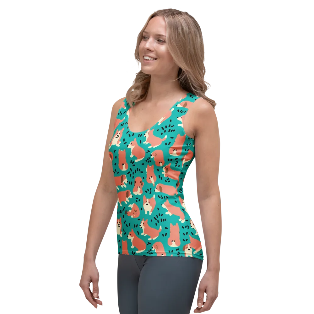 Coral Corgi Parade on Women's Tank Top — Left Front