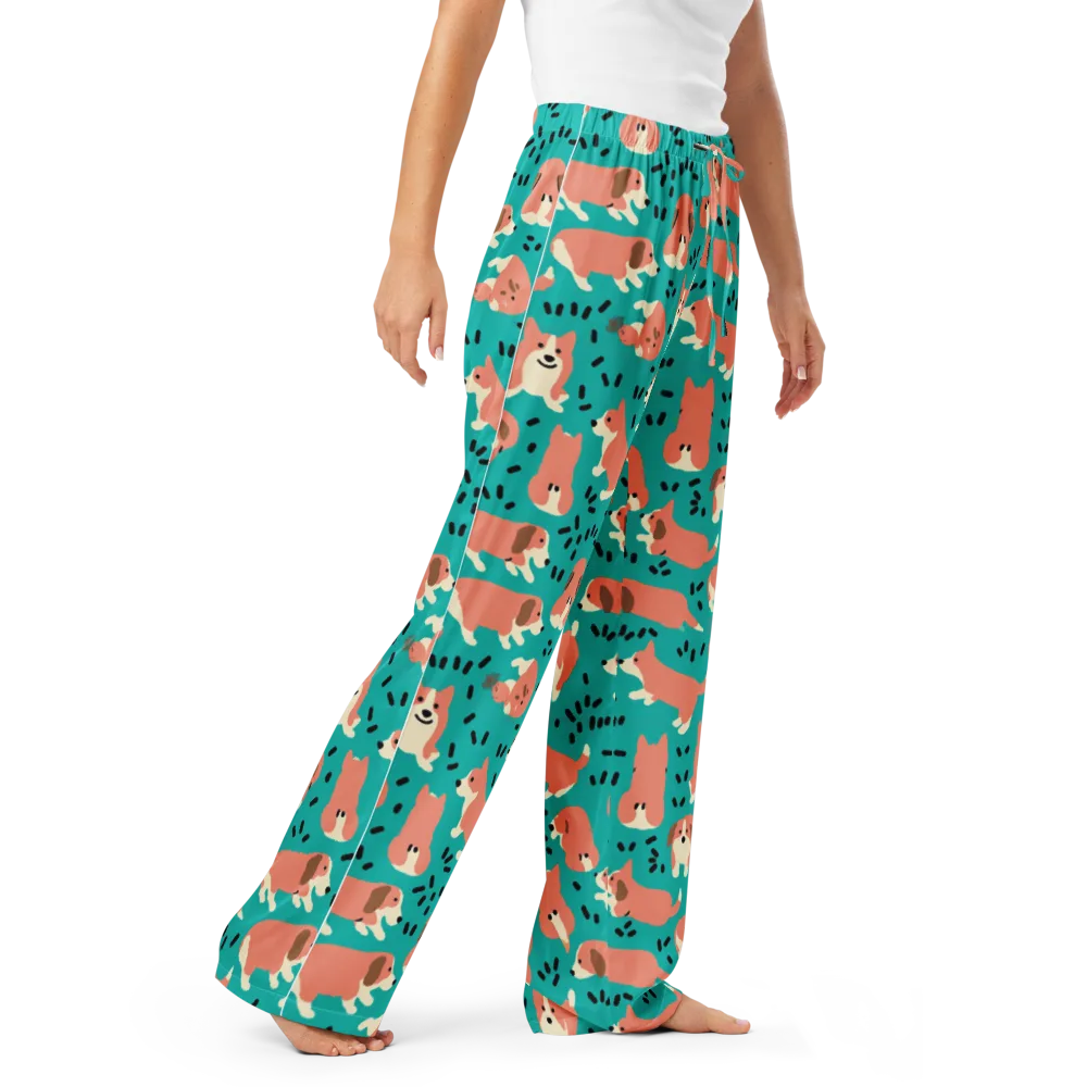 Coral Corgi Parade on Women's Pajama Pants — Right Front