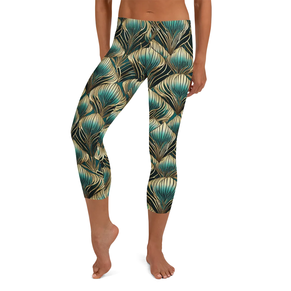 Turquoise Allium on Capri Leggings — Front