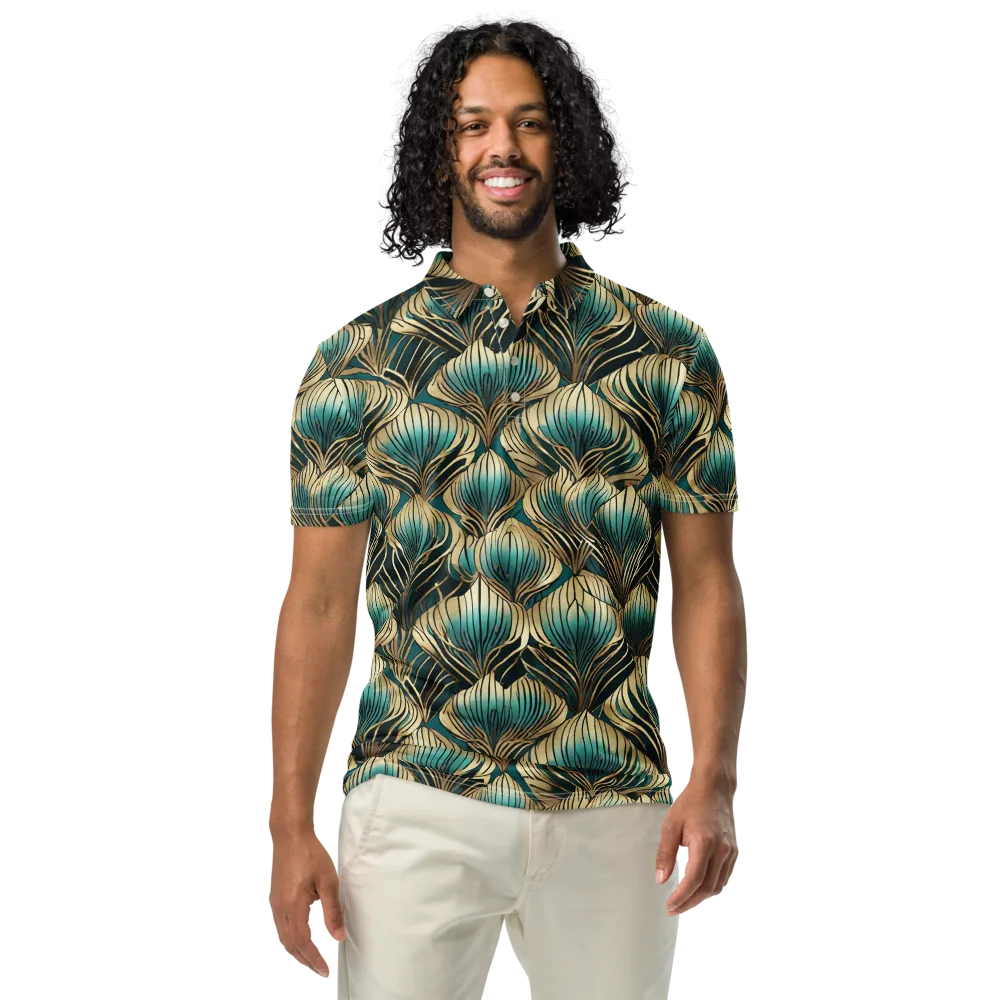 Turquoise Allium on Men's Slim Fit Polo Shirt — Front