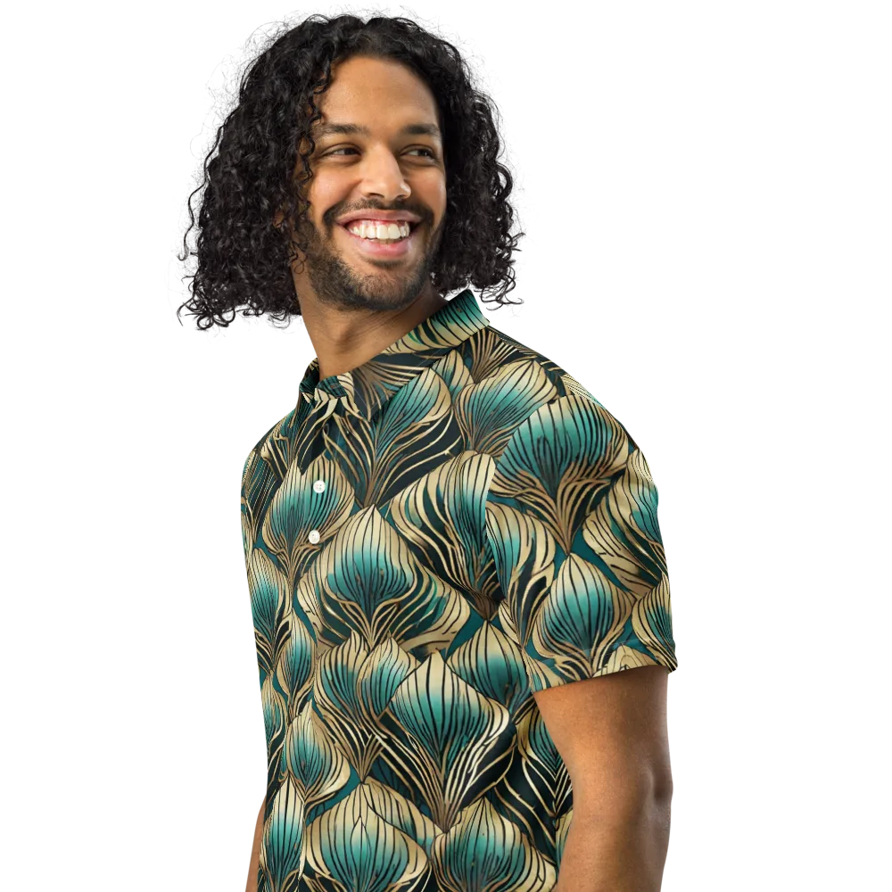 Turquoise Allium on Men's Slim Fit Polo Shirt — Left Front